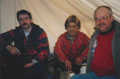 Cst. Tom Wyers, Gwitchin Elder Charlie Thomas, and Sgt. Steve Gleboff